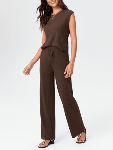 Imily Bela Womens 2 Piece Outfits Sweater Sets Knit Summer Casual Crewneck Sleeveless Tops Wide Leg Pants Tracksuits3