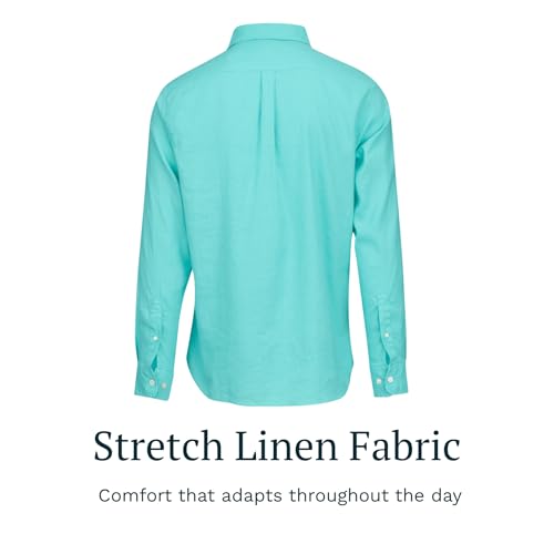 Image of SWIMS Santorini Men's Long Sleeve Linen Stretch Button Down Shirt | Lightweight breathable shirt for vacation, resort wear, travel and beach