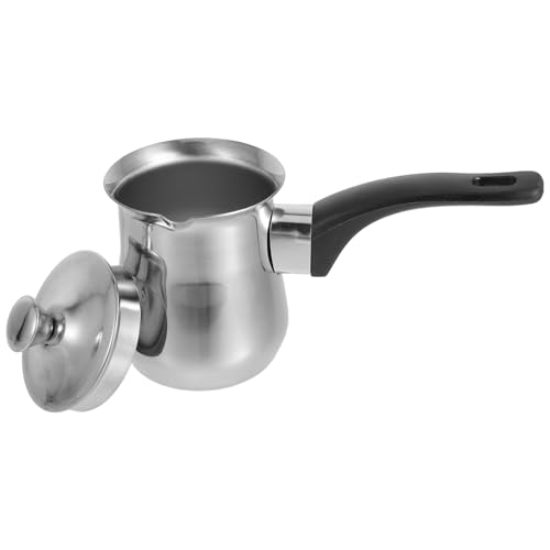 CHICAMPERA Cafetière Turque Acier Inoxydable Avec Couvercle Et Longue Poignée Petit Pot Multifonction Pour Chauffer Lait Faire Fondre Beurre Et Préparer Café Compatible Cuisinière Gaz Et Élec
