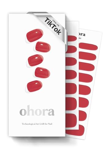 ohora Semi Cured Gel Nail Strips (N Tint Brick) - Red, Tint, Works with Any UV/LED Lamps, Salon-Quality, Long Lasting, Easy to Apply &amp; Remove - Includes 2 Prep Pads, Nail File &amp; Wooden Stick