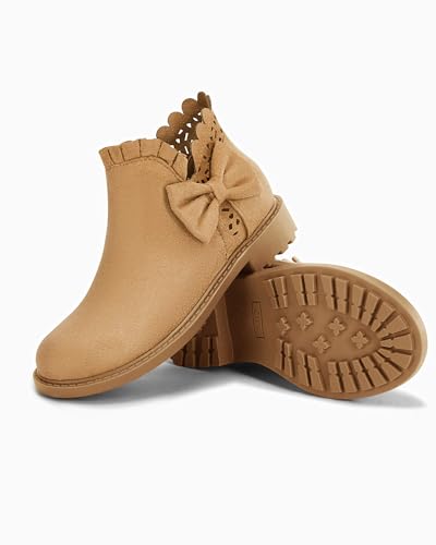 Coutgo Girls Bow Ankle Boots Ruffled Chunky Heel with Classic Side Zipper Dress Booties for Little Kids/Big Kids4