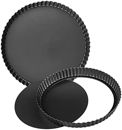 2 Packs 10 Inch Tart Pans with Removable Bottom,Nonstick Carbon Steel Quiche Pan, Pie Pan for Kitchen Baking