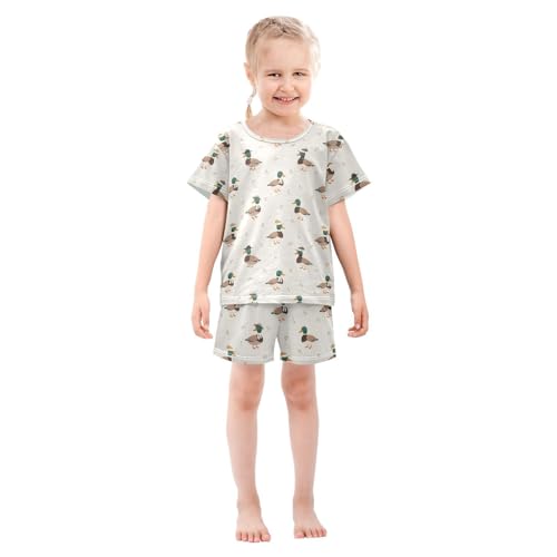 Pajama Short Sets Duck Cartoon Cute Pattern Soft Cotton Summer Sleepwear 2 Piece PJS Size 5-14T4
