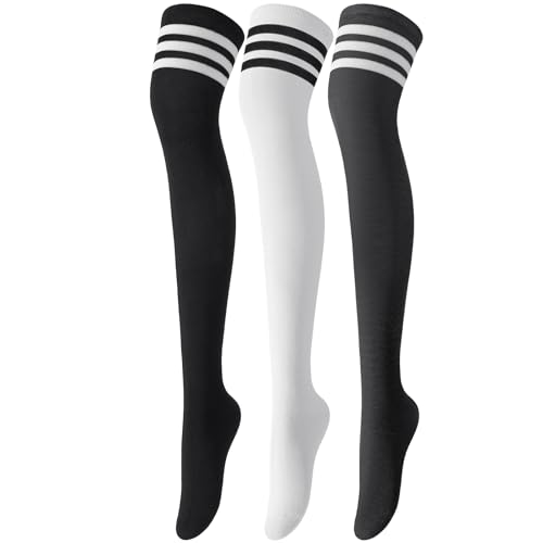 Image of Trifabricy Thigh High Socks for Women, Warm Over Knee High Socks, Extra Long Striped High Boot Stockings for Daily Wear