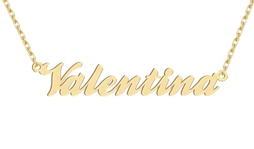 Dancing Wolf 18k Gold Plated Valentina Name Necklace Stainless Steel Nameplate Necklaces Jewelry for Womens Moms