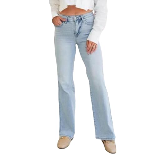 Arisefrom Jeans Plus Size Vintage Wash Tummy Control Stretchy Top Straight Leg Jeans Casual High Waisted Jeans for Women