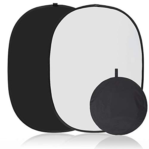 Koopro 5’×7’ Collapsible Twist Background Double-Sided Pop Up Flex Backdrops Chroma Black & White Portrait Screen Professional Video Photography and Television Studio Props with Carrying Case