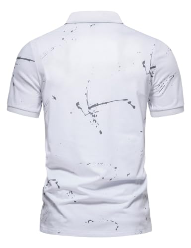 Amade メンズ柄ポロシャツ JP597 White M