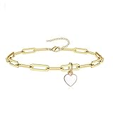 Fuqimanman2020 Sweet Enamel Forever Love Heart Shape Link Bracelet Paperclip Chain Stainless Steel Necklace for Mom Wife Lover Valentine's Day Preppy Jewelry-White