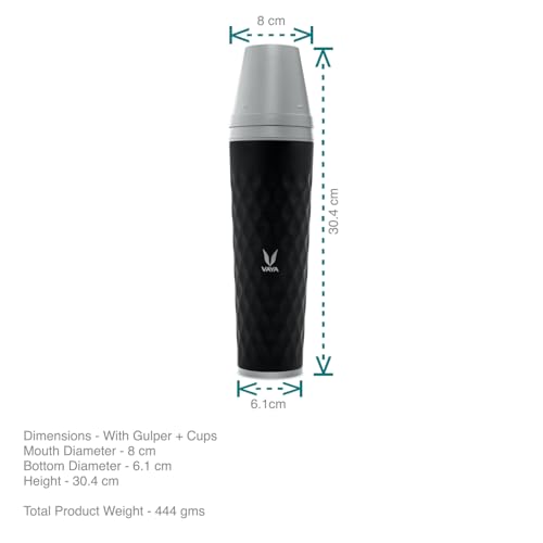 Image of VAYA DRYNK Stainless Steel Water Bottle for Office, 525ml Vacuum Insulated Flask Water Bottle with Gupler Lid, Hot and Cold Thermos Flask for Adults, Leakproof Travel Bottle, Black