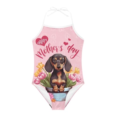 Image of Cute Backless One Piece Swimsuits for Girls Adjustable Halter Strap Bathing Suit Beach Swimwear for Girls