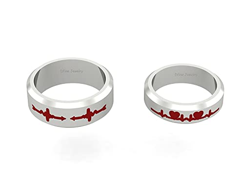 Heartbeat bandas de promesa de plata para aniversarios de parejas 2