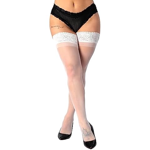 DORALLURE Curve Thigh High Stockings Stay Up Antiskid Silicone Sheer Pantyhose Lace Top, 1-3 Pairs Cover