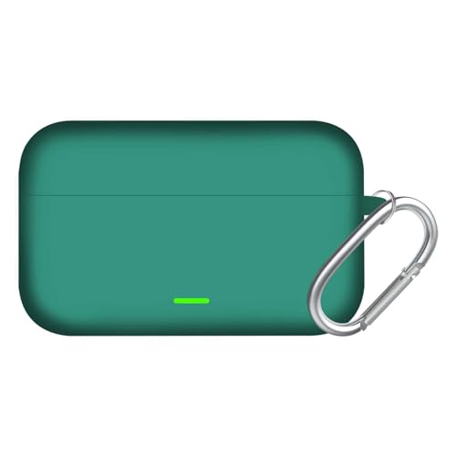 Image of Aniex Silicone Case Cover for realme Buds T500 Pro, Shockproof, Anti-Slip, Dustproof, Scratch Resistant, with Carabiner Hook, Full Body Protection (New Green)