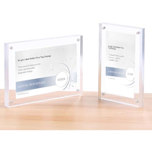 ECKEK 5 Pack Acrylic Label Holder Price Tag Displays Sign Holder with 3M Tape Adhesive Wall Mount Sign Stand (Transparent 90*60mm/3.54*2.36 inches)