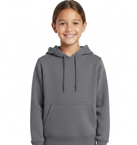 Image of Solid Cotton Fleece Girls Hooded Neck Sweatshirt with Kangaroo Pocket