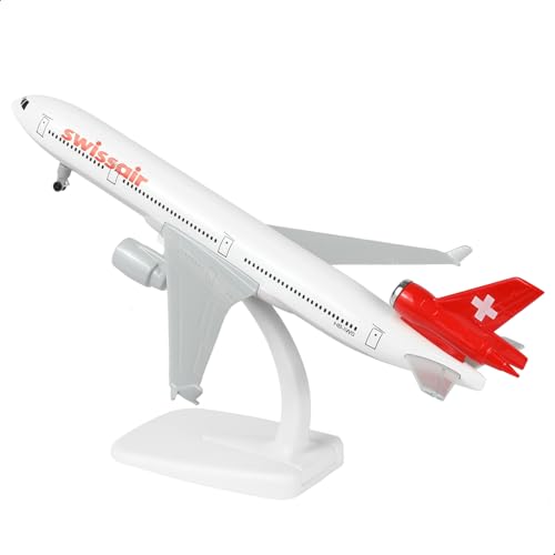 Modèle avion Suisse MD-11 en métal moulé sous pression miniature 1/300 avec support - 7