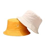 Sonnenhut Kinder,Anglerhut mit Lächeln Mädchen,Fischerhut Faltbar,Sommerhut Outdoor für Mädchen und Jungen,Doppelseitiger Bucket Hat für Kinder von 2–8 Jahren,Weiß und Gelb