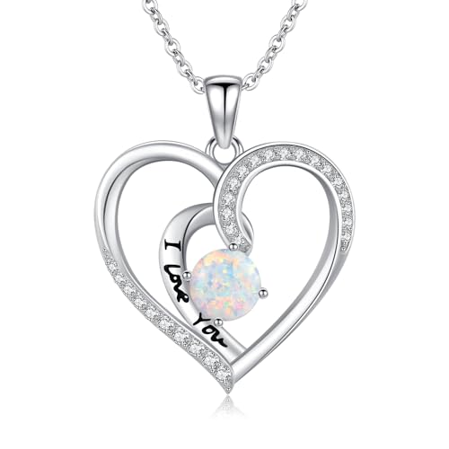 Collier opale en argent sterling 925 pendentif cœur femme