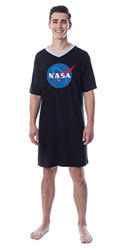 INTIMO NASA Mens' Meatball Space Fashion Logo Nightgown Sleep Pajama Shirt (Medium) Black