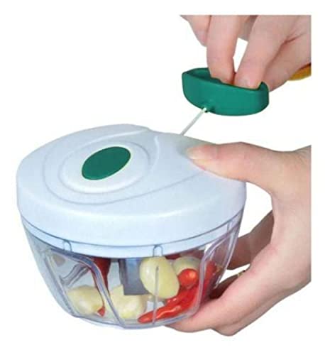 Mini Processador Triturador Manual De Alimentos - 3 Lâminas - Branco e Azul