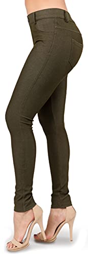 Ylluo Jean Look Jeggings for Women Denim Womens Leggings Stretch Skinny with Pockets Cotton Blend (Small, Army Green)