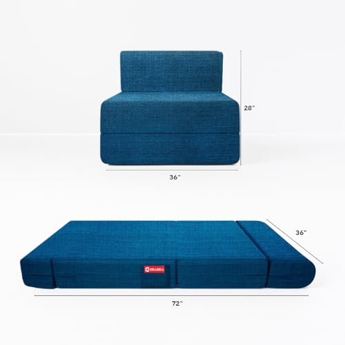 Image of CELLBELL Comfy Sofa Cum Bed 3x6 Feet | Foldable Dual Use Couch Bed with Soft Cushions, Washable Fabric & Sturdy Frame | Space Saving Modern Design for Living Room, Bedroom & Guest Use (Teal)