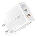 Orangeck USB Ladegerät, 35W USB C Ladestecker 2-Port Netzteil Ladeadapter, 20W PD&QC3.0 Quick Charge Power Adapter Schnellladegerät kompatibel mit iPhone 13 12 11 X Max, Samsung, Huawei, ipad-Weiß
