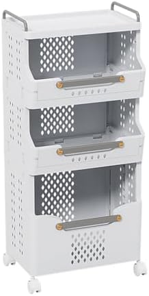 Rolling Laundry Basket, Foldable Plastic Laundry Cart with Handle & Wheels 2 Tier Rolling Storage Trolley for Kitchen Office Bathroom Multifunctional nizer