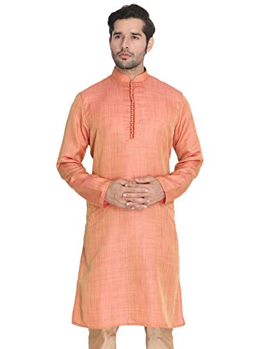 Image of VASTRAMAY Men's Beige Cotton Silk Blend Kurta