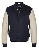 BLOUSON UNIVERSITE BI-MATIERE CUIR/LAINE SCHOTT LCUSA NAVY/BEIGE