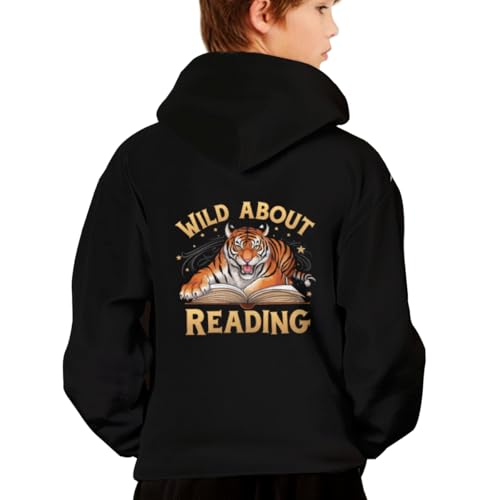 Tiger Design Wild about Reading Vintage Hoodies for Teen Girls Boys Lightweight Kangaroo Pocket Sweatshirt2