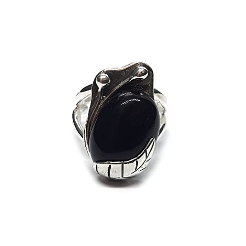 Bague onyx noir en argent 925 réglable Empress d'exception