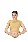 Traditionelles indisches Ethnisches Design, dehnbares Baumwoll-Lycra-Oberteil, beige, Sari-Blusen, kurzärmelig, bauchfreies Top