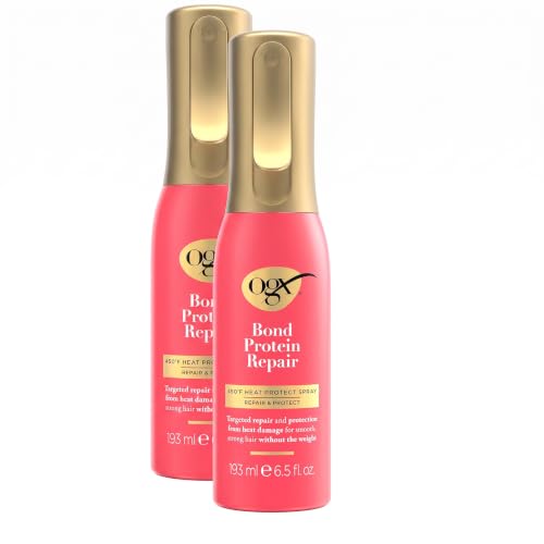 OGX Repair &amp; Protect Bond Protein Repair 450°F Heat Protect Spray, Weightless Mist for Nonstop Damage Protection* to All Hair Types, Heat Spray Preps Hair for Styling, 6.5 fl. oz (Pack of 2)