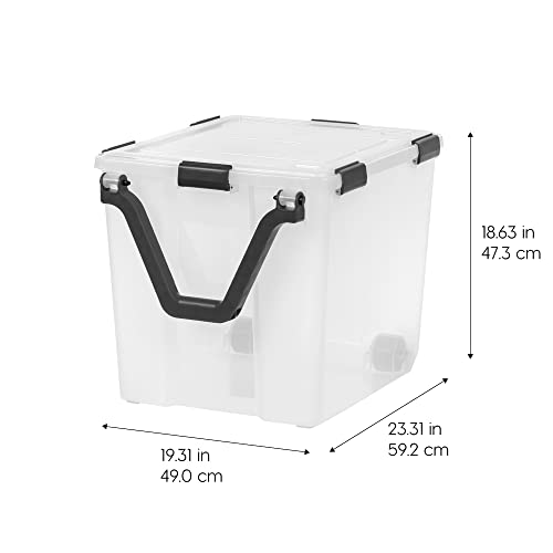 Image of IRIS USA 106 Quart WEATHERPRO Wheeled Plastic Storage Bin Tote Organizing Container with Durable Lid and Seal and Secure Latching Buckles, Clear /Black, 3 Pack