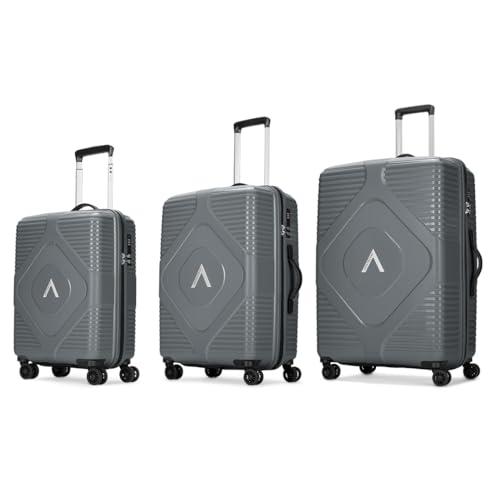 Image of Aristocrat Crystal Set of 3 Trolley Bag 55, 66 & 76cm | S+M+L | Hard Luggage | 8-Wheel Suitcase | Combination Lock with Anti-Theft Zipper | Polypropylene | 3 Years International Warranty (Grey)