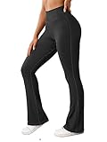 OMKAGI Women Flare Leggings Ribbed Bootcut Yoga Pants High Waisted Workout Bootleg Trousers Sports Running Flared Leggings(M, Black-39)