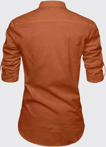 Image of DEEMOON Men's Full Sleeve Short Kurta Shirt with a Trendy Mandarin Collar Crafted from a Premium Cotton Blend for Comfort Ideal for Casual and Semi-Formal Occasions