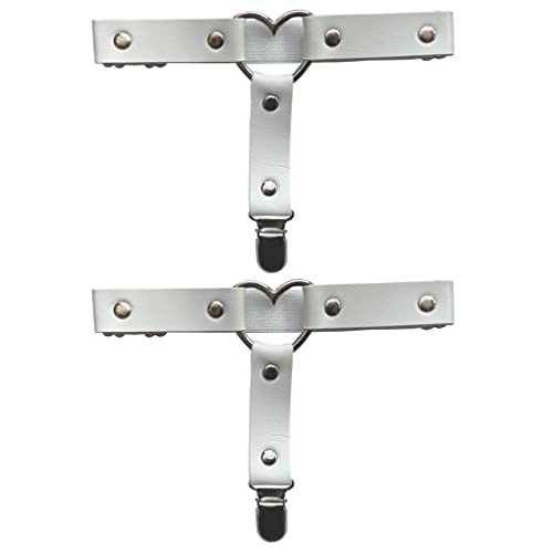 Eylun Women Girls Heart Leather Leg Garter Belt Adjustable Punk Gothic Elasticity Leg Garter Belts 2Pcs White #TOP20