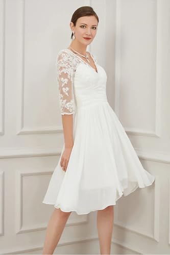 Image of Simple Short Wedding Dresses for Bride 2025 Elegant Off the Shoulder Ruffle Satin Bridal Shower Dress for Women