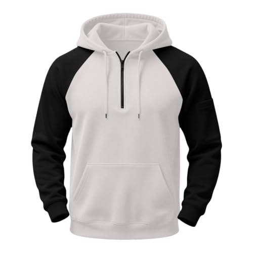 XINGJIAARTS Mens Pullover Hoodies Quarter Zip Fleece Long Sleeve Sweatshirt Loose Fit Drawstring Warm Clothing with Pockets White Small - image 3