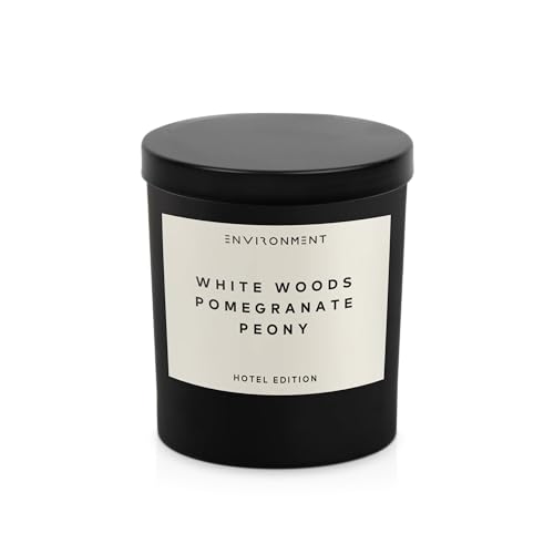 8oz White Woods | Pomegranate | Peony Candle with Lid and Box (Inspired by The Aria Hotel®) Black