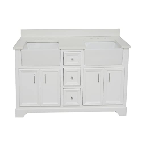 Kitchen Bath Collection Zelda 60-Inch Double Farmhouse Vanity (Quartz/White): Includes White Cabinet With Stunning Quartz Countertop And White Ceramic Farmhouse Apron Sinks #TOP4