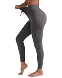 YIPINK Women's Drawstring Tie Daily Leggings High Waist Workout Yoga Pants Ultra Soft Gusseted Crotch Dark Gray
