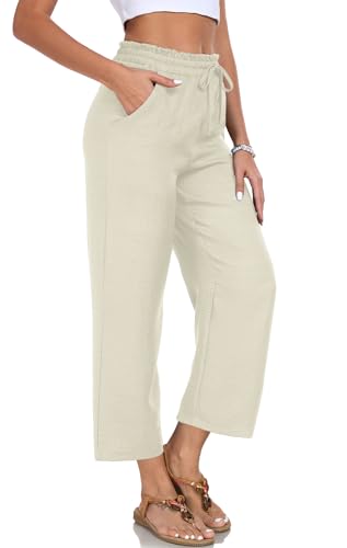 Image of EDUWU Women Casual Pants Loose High Waist Cropped Palazzo Beach Pants Summer Outfits 2026 Trendy