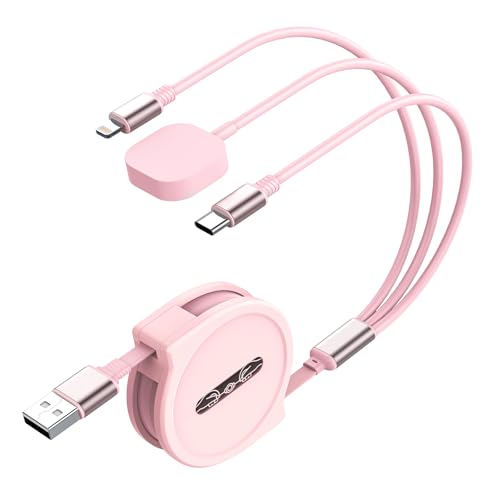 Pink 3-in-1 Apple Watch & iPhone Retractable Charger Cable