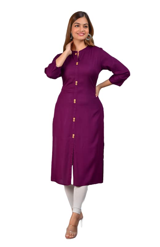 Image of NEW4U Women's Solid Rayon Straight Kurta