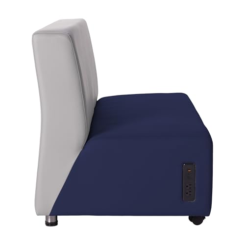 Image of FDP Pro Series Upholstered Armless Mobile Sofa with Tech Outlet, USB Charging and Locking Casters for Portability Commercial Seating for Hotel Lobby, Office, Restaurant, Waiting Room - Navy /Gray