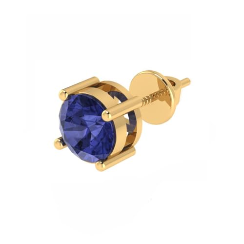 Image of Single Stud For Men & Boys | Gold Plated Pure 925 Sterling Silver Earring | 6mm X 6mm Round Shaped Gemstone Single Screwback Stud | Gift for Men & Boys | Model ERSMY00935